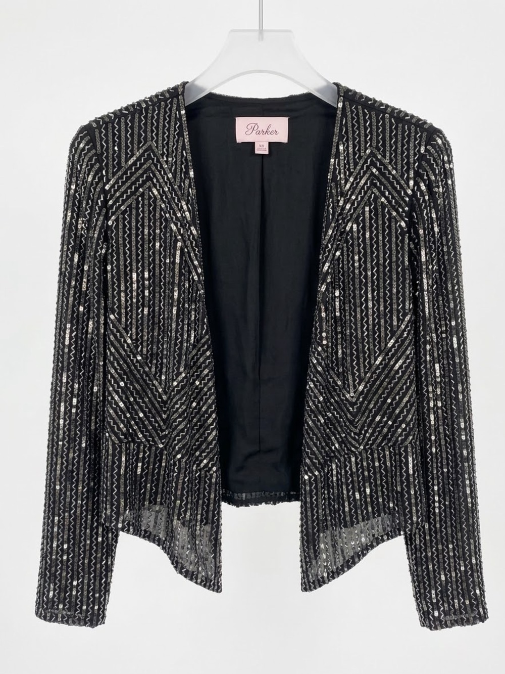Parker 100% Silk Black Beaded Cropped Jacket Art Deco Glam XS
